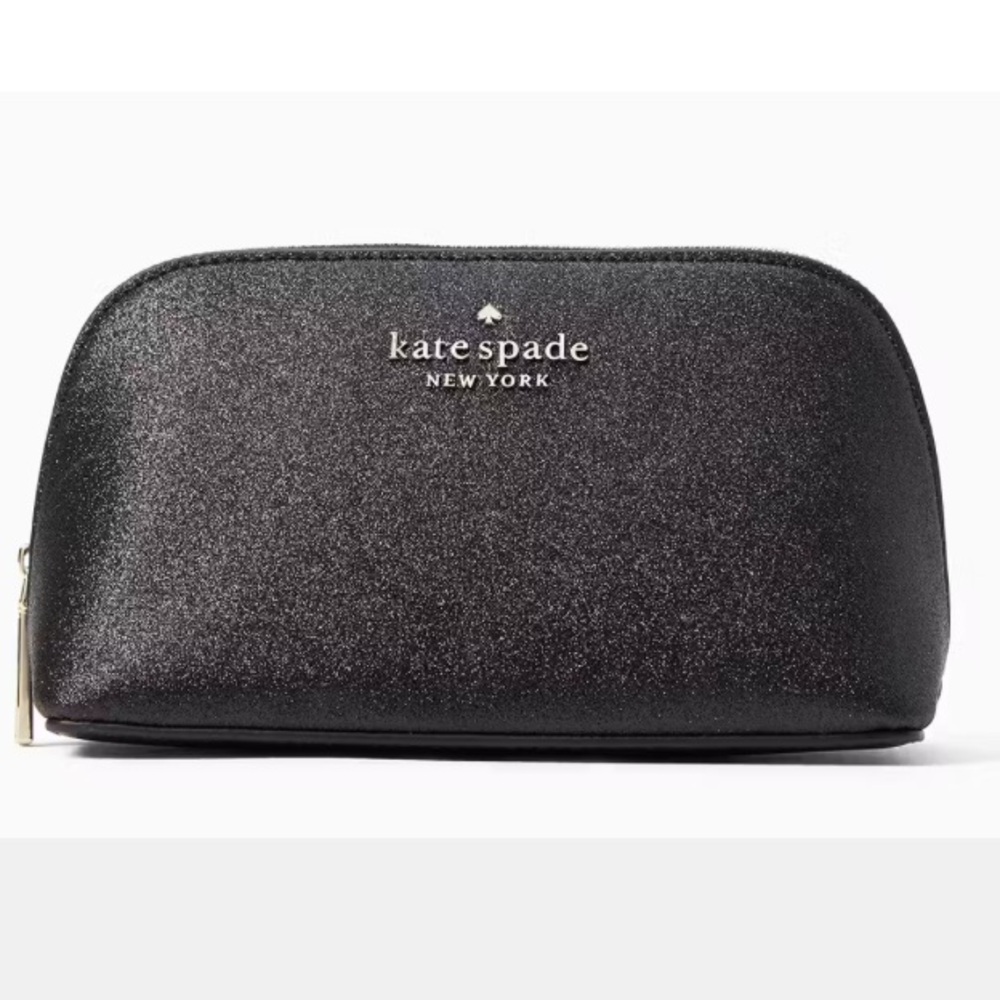Kate Spade Tinsel Glitter Black Cosmetic Bag New With Tags